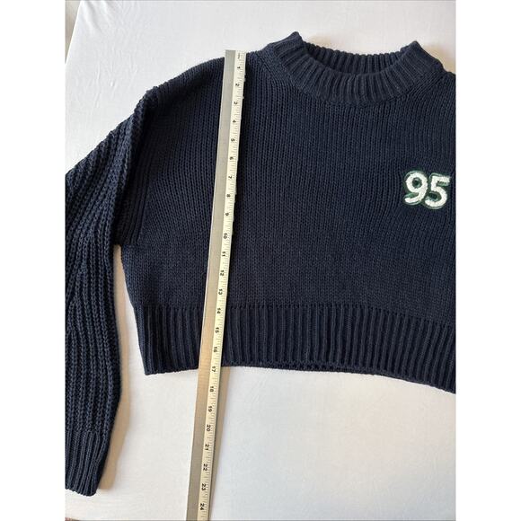 H&M Divided Womens M Preppy Embroidered 95 Mock Neck Crop Boxy Oversized Sweater - Picture 7 of 10